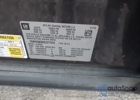 2014 GMC Acadia Slt-2 from USA, damaged, VIN 1GKKVSKD2EJ277079